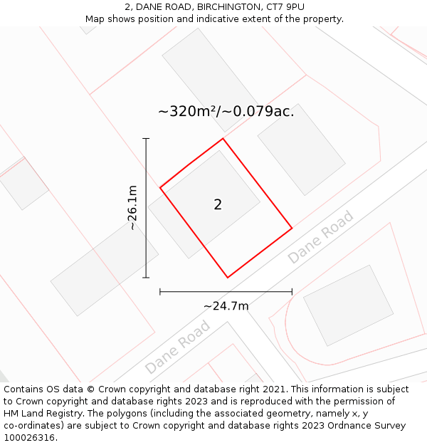 2, DANE ROAD, BIRCHINGTON, CT7 9PU: Plot and title map