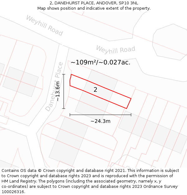 2, DANEHURST PLACE, ANDOVER, SP10 3NL: Plot and title map