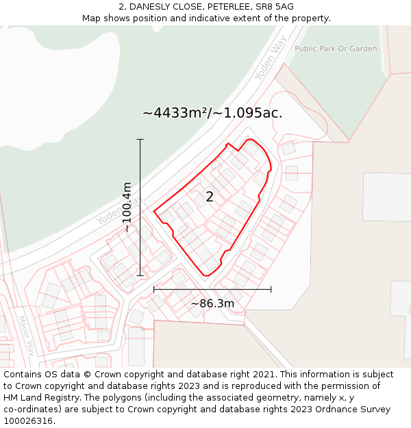 2, DANESLY CLOSE, PETERLEE, SR8 5AG: Plot and title map
