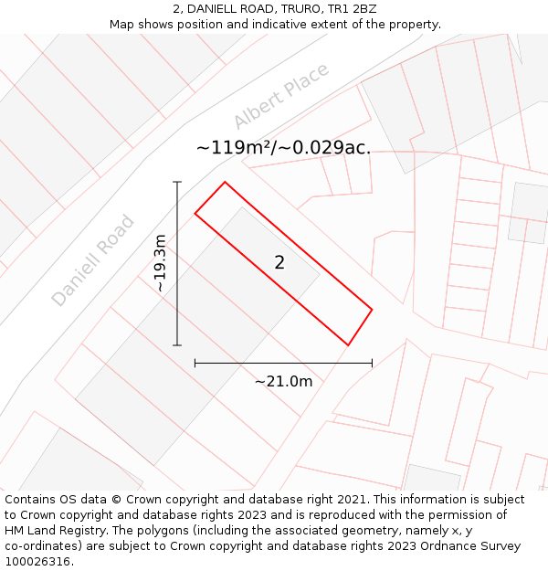 2, DANIELL ROAD, TRURO, TR1 2BZ: Plot and title map