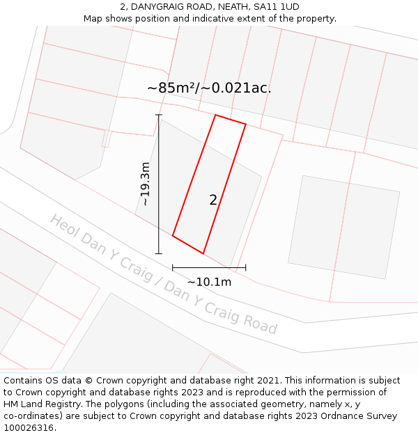 2, DANYGRAIG ROAD, NEATH, SA11 1UD: Plot and title map