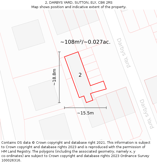 2, DARBYS YARD, SUTTON, ELY, CB6 2RS: Plot and title map