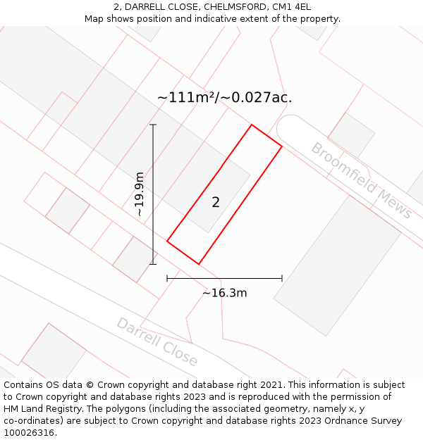 2, DARRELL CLOSE, CHELMSFORD, CM1 4EL: Plot and title map