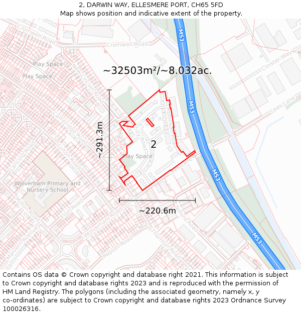2, DARWIN WAY, ELLESMERE PORT, CH65 5FD: Plot and title map
