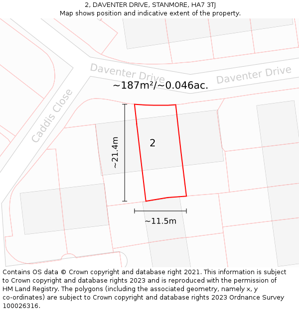 2, DAVENTER DRIVE, STANMORE, HA7 3TJ: Plot and title map