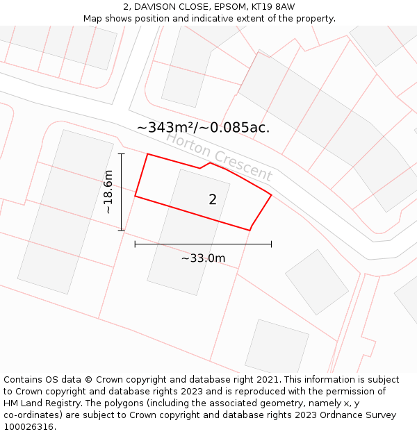 2, DAVISON CLOSE, EPSOM, KT19 8AW: Plot and title map