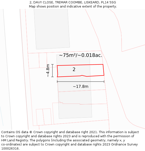 2, DAVY CLOSE, TREMAR COOMBE, LISKEARD, PL14 5SG: Plot and title map
