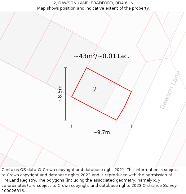 2, DAWSON LANE, BRADFORD, BD4 6HN: Plot and title map