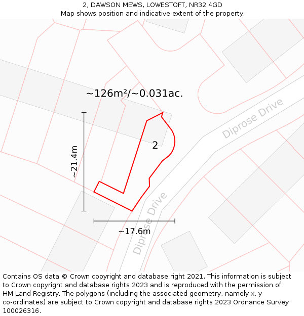 2, DAWSON MEWS, LOWESTOFT, NR32 4GD: Plot and title map