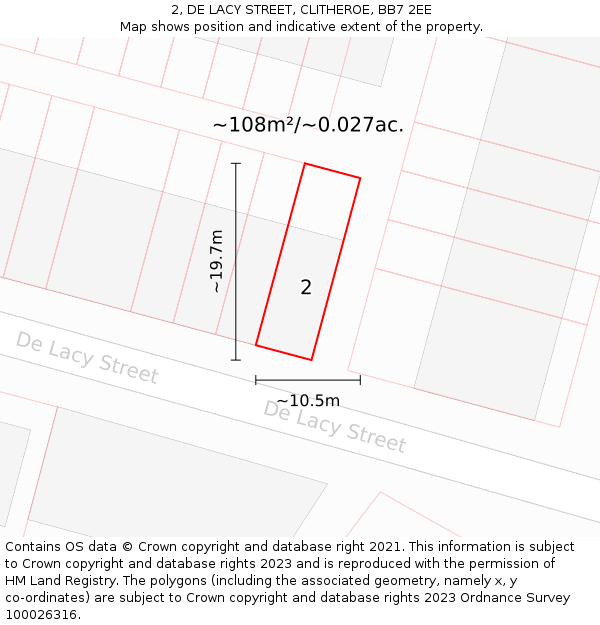 2, DE LACY STREET, CLITHEROE, BB7 2EE: Plot and title map