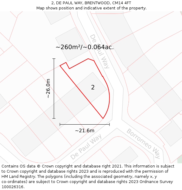 2, DE PAUL WAY, BRENTWOOD, CM14 4FT: Plot and title map