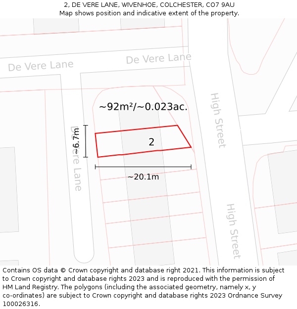 2, DE VERE LANE, WIVENHOE, COLCHESTER, CO7 9AU: Plot and title map