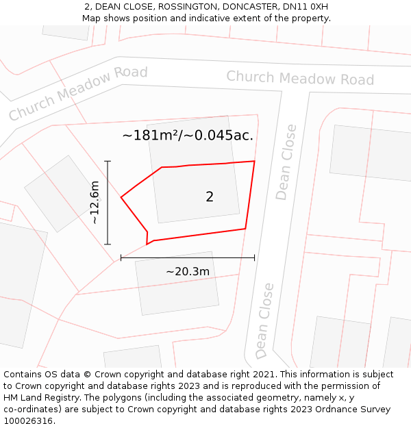 2, DEAN CLOSE, ROSSINGTON, DONCASTER, DN11 0XH: Plot and title map