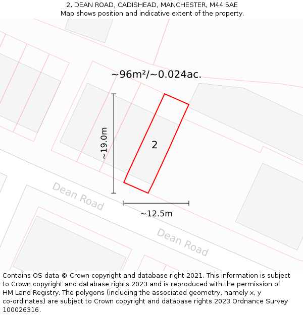 2, DEAN ROAD, CADISHEAD, MANCHESTER, M44 5AE: Plot and title map