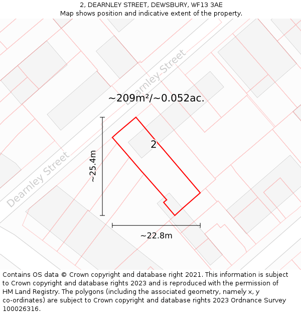 2, DEARNLEY STREET, DEWSBURY, WF13 3AE: Plot and title map