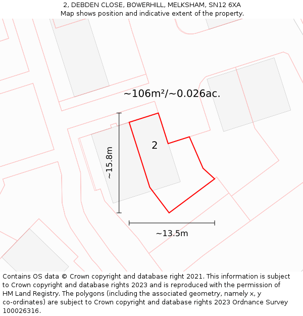 2, DEBDEN CLOSE, BOWERHILL, MELKSHAM, SN12 6XA: Plot and title map