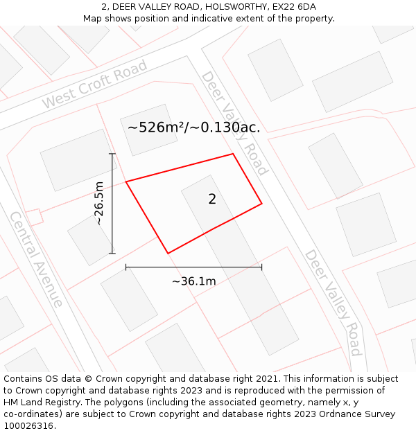 2, DEER VALLEY ROAD, HOLSWORTHY, EX22 6DA: Plot and title map