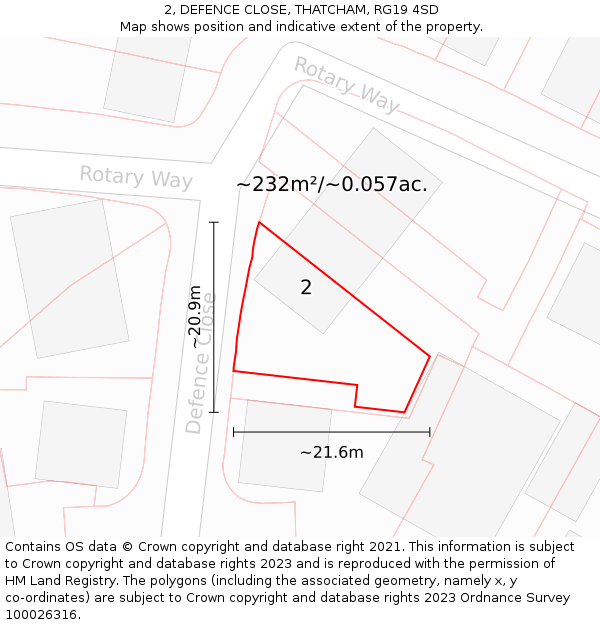 2, DEFENCE CLOSE, THATCHAM, RG19 4SD: Plot and title map