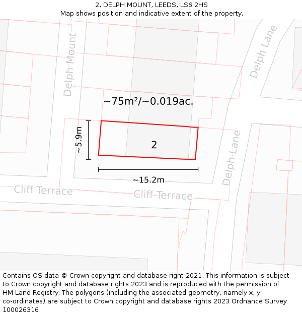 2, DELPH MOUNT, LEEDS, LS6 2HS: Plot and title map