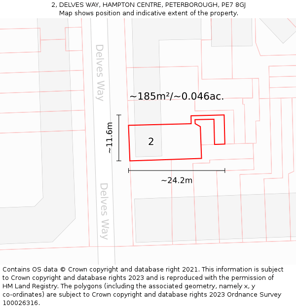 2, DELVES WAY, HAMPTON CENTRE, PETERBOROUGH, PE7 8GJ: Plot and title map