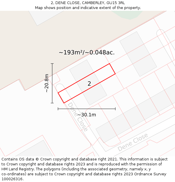 2, DENE CLOSE, CAMBERLEY, GU15 3RL: Plot and title map