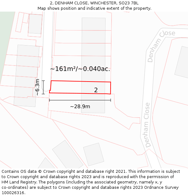 2, DENHAM CLOSE, WINCHESTER, SO23 7BL: Plot and title map