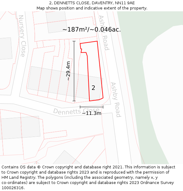 2, DENNETTS CLOSE, DAVENTRY, NN11 9AE: Plot and title map