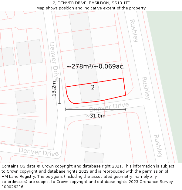 2, DENVER DRIVE, BASILDON, SS13 1TF: Plot and title map