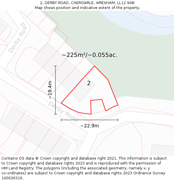 2, DERBY ROAD, CAERGWRLE, WREXHAM, LL12 9AB: Plot and title map