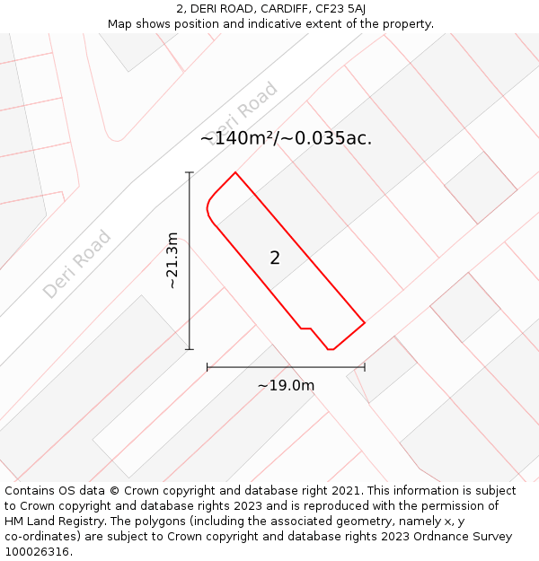 2, DERI ROAD, CARDIFF, CF23 5AJ: Plot and title map