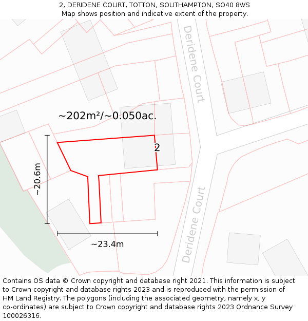 2, DERIDENE COURT, TOTTON, SOUTHAMPTON, SO40 8WS: Plot and title map