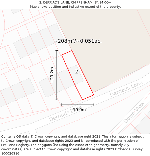 2, DERRIADS LANE, CHIPPENHAM, SN14 0QH: Plot and title map