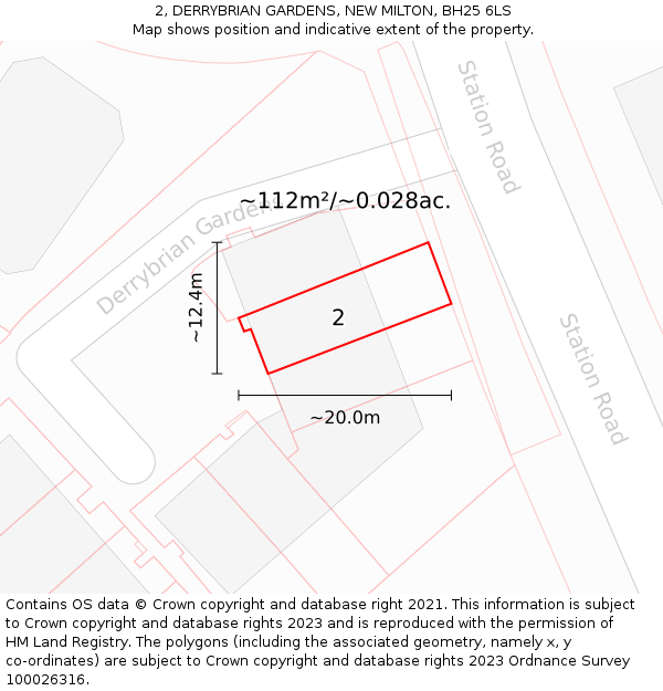 2, DERRYBRIAN GARDENS, NEW MILTON, BH25 6LS: Plot and title map