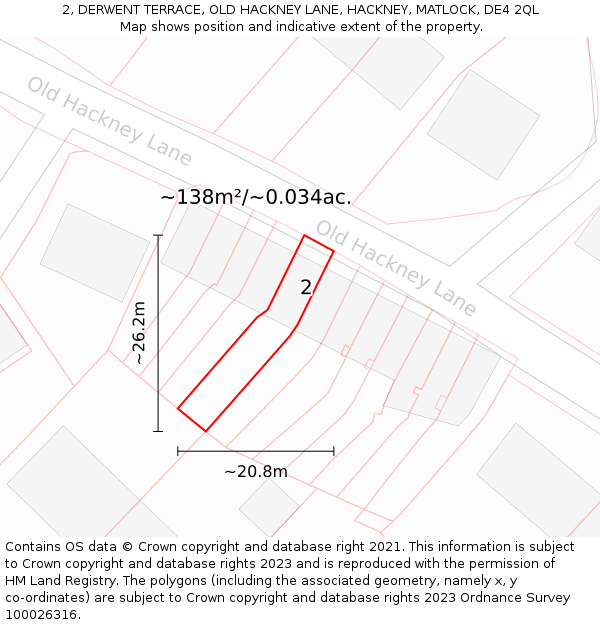 2, DERWENT TERRACE, OLD HACKNEY LANE, HACKNEY, MATLOCK, DE4 2QL: Plot and title map