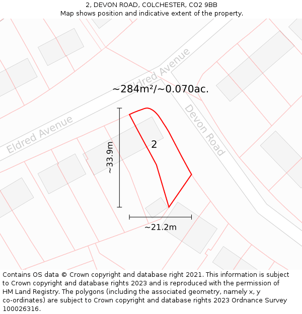 2, DEVON ROAD, COLCHESTER, CO2 9BB: Plot and title map