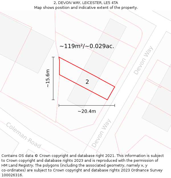 2, DEVON WAY, LEICESTER, LE5 4TA: Plot and title map
