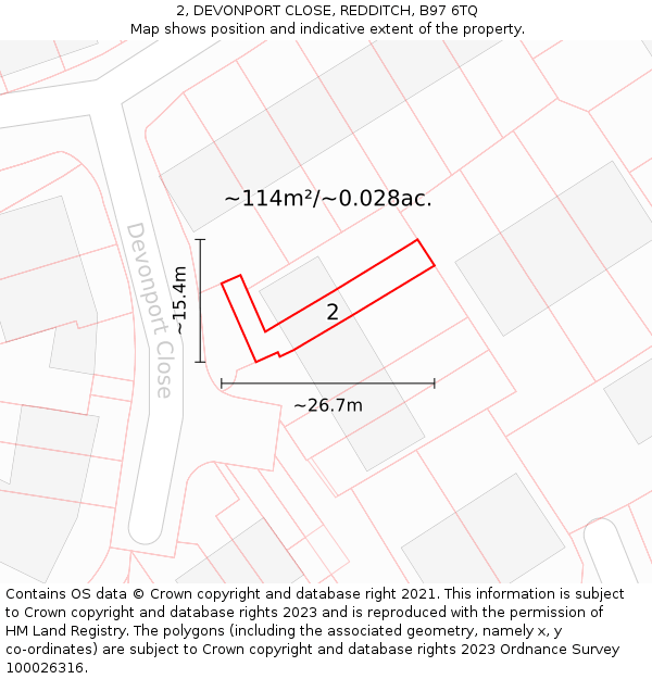 2, DEVONPORT CLOSE, REDDITCH, B97 6TQ: Plot and title map