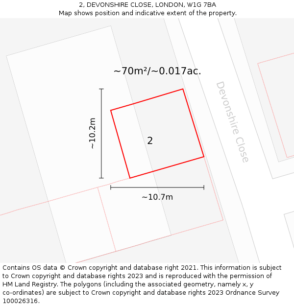 2, DEVONSHIRE CLOSE, LONDON, W1G 7BA: Plot and title map