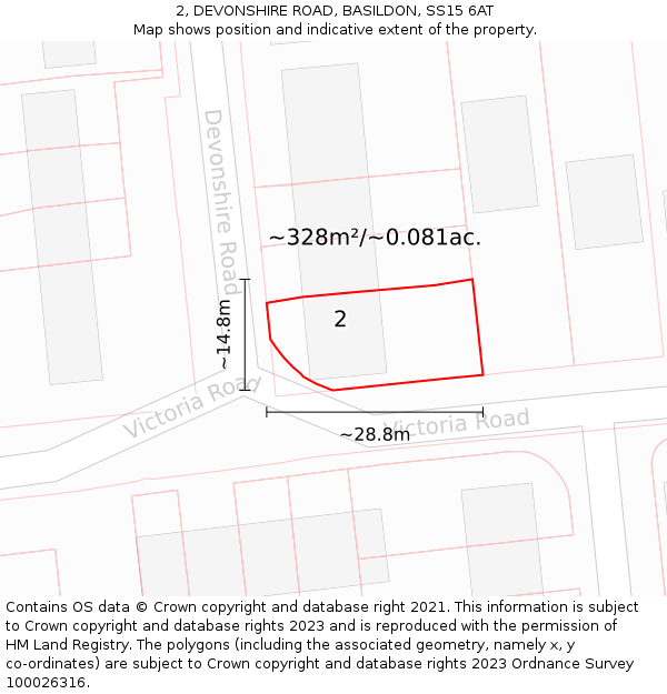 2, DEVONSHIRE ROAD, BASILDON, SS15 6AT: Plot and title map