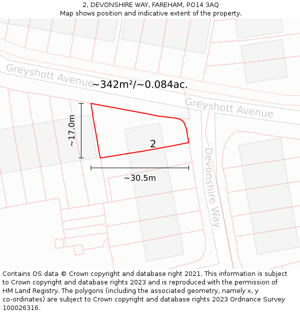 2, DEVONSHIRE WAY, FAREHAM, PO14 3AQ: Plot and title map