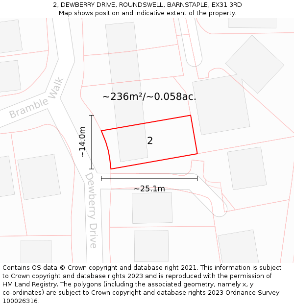 2, DEWBERRY DRIVE, ROUNDSWELL, BARNSTAPLE, EX31 3RD: Plot and title map