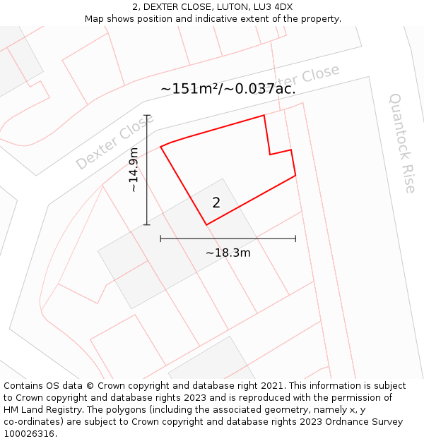 2, DEXTER CLOSE, LUTON, LU3 4DX: Plot and title map