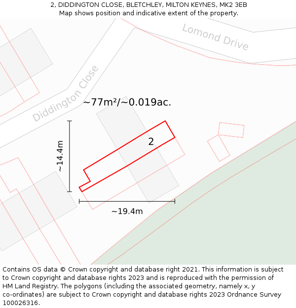 2, DIDDINGTON CLOSE, BLETCHLEY, MILTON KEYNES, MK2 3EB: Plot and title map