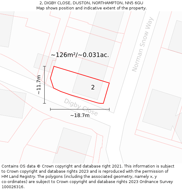 2, DIGBY CLOSE, DUSTON, NORTHAMPTON, NN5 6GU: Plot and title map