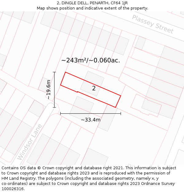 2, DINGLE DELL, PENARTH, CF64 1JR: Plot and title map