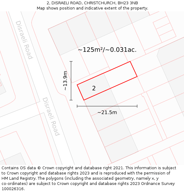 2, DISRAELI ROAD, CHRISTCHURCH, BH23 3NB: Plot and title map