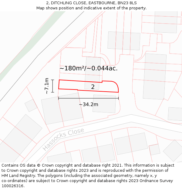 2, DITCHLING CLOSE, EASTBOURNE, BN23 8LS: Plot and title map