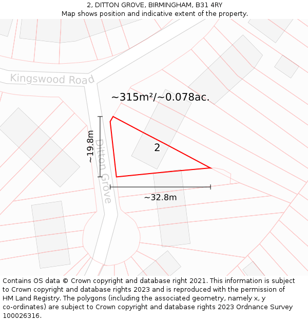 2, DITTON GROVE, BIRMINGHAM, B31 4RY: Plot and title map