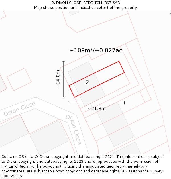 2, DIXON CLOSE, REDDITCH, B97 6AD: Plot and title map