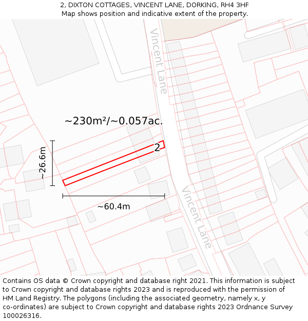 2, DIXTON COTTAGES, VINCENT LANE, DORKING, RH4 3HF: Plot and title map